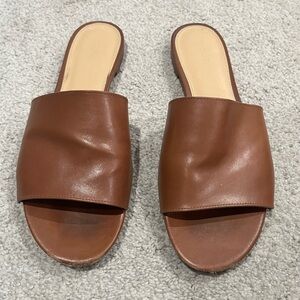 Michael Kors Leather Slide Sandals, Women’s Brown Leather Flat Sandals, Size 8.5